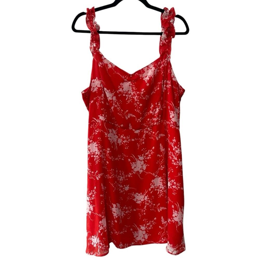 All in Favor Ruffled Strap Floral Mini Dress Red and White Size XXL